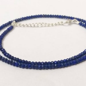 Natural Lapis Lazuli Beads Necklace, Finest Quality Lapis 3-4mm Faceted Rondelle Beads Beaded Long Necklace, Lapis jeweller Beads Necklace