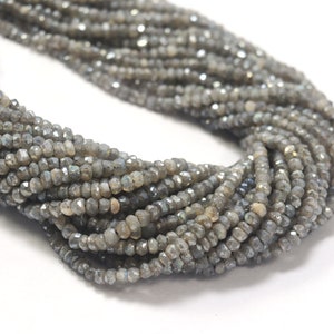 5 Strand Coated Labradorite Beads, Natural Silverite Coated Labradorite 3-4mm Rondelle Faceted Beads 13&quot; Strand