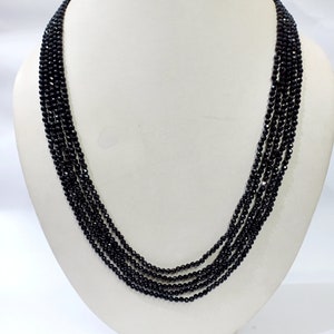 Black Tourmaline Beads Necklace, Black Tourmaline Jewelry Necklace, AAA+ Black Tourmaline Gemstone 3-4mm Faceted Rondelle Beads Necklace