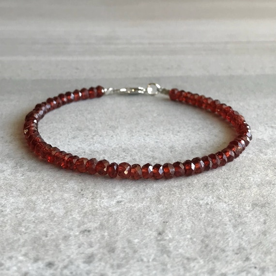 Indian Red Garnet Dainty Bracelet, Garnet 3-4mm Jewelry Bracelet