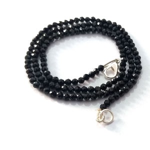 BLACK TOURMALINE necklace, Natural Black Tourmaline Gemstone 3mm Faceted Rondelle,Dainty Black Tourmaline Jewelry Long Beaded 18&quot; Necklace