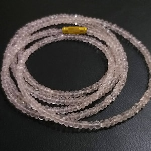 AAA+ Rose Quartz Beads Necklace, Finest Quality Rose Quart 3-4mm Faceted Rondelle Beads Beaded Long Necklace, Quartz jeweller Beads Necklace