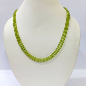 Peridot Beaded Necklace, Natural peridot Beads Necklace, Peridot 3-4mm Faceted Rondelle Beads Necklace, Peridot 2 Layer Jewelry Necklace
