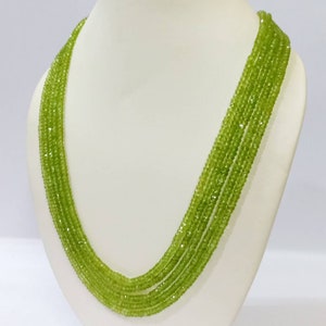 AAA Peridot Beaded Necklace, Natural peridot Beads Necklace, Peridot 3-4mm Faceted Rondelle Beads Necklace, Peridot 5 Layer Jewelry Necklace