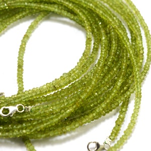 50% OFF Peridot Beads Necklace, Finest Peridot Gemstone 3-4mm Faceted Rondelle Dainty Small Beads Beaded Jewelry Long Necklace