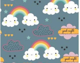 Jersey fabric rainbow cloud colorful 0.5 m children's fabric cotton jersey, girl fabric