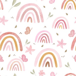 In-house production exclusive organic jersey pink rainbow white 0.5 m children's fabric cotton jersey, girls' fabric