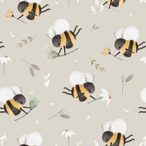 Exclusive in-house production organic jersey bee beige bumblebee animals 0.5 m children's fabric cotton jersey, girls' fabric, boys' fabric