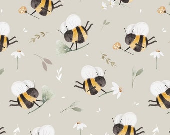 Exclusive in-house production organic jersey bee beige bumblebee animals 0.5 m children's fabric cotton jersey, girls' fabric, boys' fabric