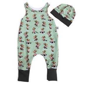Bio Jersey Romper 56 62 68 74 Pantalon, une pièce, garçon barboteuse chapeau, salopette, kit bébé équipement initial Noël menthe souris