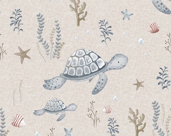In-house production organic jersey turtle shell meet beige 0.5 m children's fabric cotton jersey, girls' fabric, boys' fabric