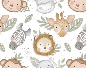 Bio Jersey Kinderstoff Eigenproduktion Safari Tiere | GOTS-zertifiziert | Nachhaltige, Weiche Baumwolle Kinderbekleidung | Exklusive Designs