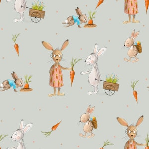 Exclusive in-house production organic jersey carrot bunny flowers spring Easter bunny 0.5 m children's fabric cotton jersey, girls' fabric, boys' fabric