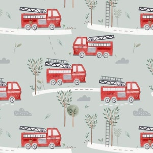 Exclusive in-house production organic jersey fire brigade car red mint 0.5 m children's fabric cotton jersey, girls' fabric, boys' fabric