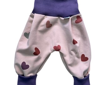 Bio Jersey Pumphose haremshose Gr. 56-110, hose mädchen herzen rosa  lila  babyhose , hose kinder
