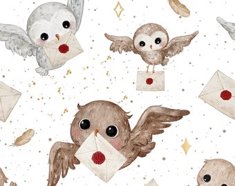 Exclusive in-house production organic jersey owl post 0.5 m children's fabric cotton jersey, girls' fabric, boys' fabric