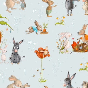 Exclusive in-house production organic jersey carrot bunny flowers spring Easter bunny 0.5 m children's fabric cotton jersey, girls' fabric, boys' fabric