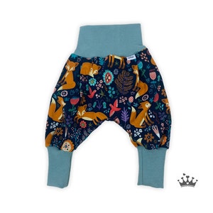 Jersey harem pants size 56-110, pants girl boy, fox dark blue forest animals harem pants, baby pants, pants children