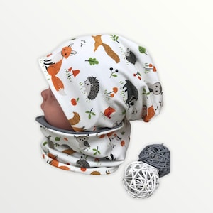 Muts en lussenset, jersey fleece maat 44-54 vosbeige kindermuts, meisjesjongensmuts grijs, hoedenset, neksok