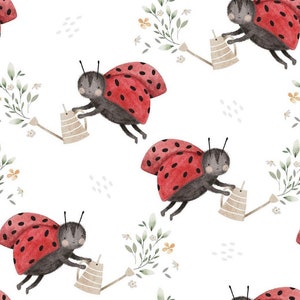 Exclusive in-house production organic jersey ladybird red white animals 0.5 m children's fabric cotton jersey, girls' fabric, boys' fabric