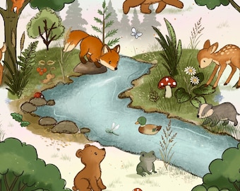 Bio Jersey Kinderstoff aus Eigenproduktion, Kinderbekleidung Stoff für Mädchen und Jungen ,Waldtiere Fuchs