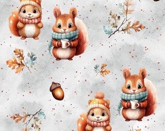 Exclusive in-house production organic jersey winter squirrel animals 0.5 m children's fabric cotton jersey, girls' fabric, boys' fabric