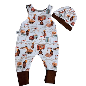 Romper 56 62 68 74 Pantalon ours de chantier, une pièce, barboteuse, bonnet, fille, salopette, kit bébé garçon, équipement initial
