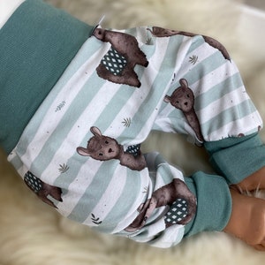 Jersey harem pants size 56-110, pants girls Lama white mint, flower pants, baby pants, pants children boy