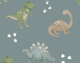 Exclusive in-house production Organic Jersey Dino Grey Blue 0.5 m children's fabric cotton jersey, girls' fabric, boys' fabric