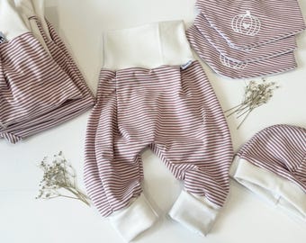 Baby Set für Mädchen mit Hose, Mütze und Dreieckstuch, Erstausstattung altrosa Kürbis ,  new born set Pumphose