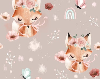 Organic jersey children's fabric, in-house production, Boho fox flowers | GOTS-certified | Soft cotton for children's clothing | Exclusive designs