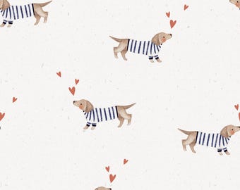Exclusive in-house production organic jersey fabric with a dachshund design and a nautical theme, 0.5 m wide, children's cotton jersey, girls' fabric