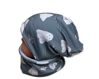 Beanie & Loop set, size 44-54 hat children's hat, hat set boy, hat boys, winter hat gray ghost bat