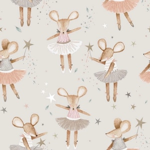 In-house production exclusive organic jersey mouse ballerina beige pink white 0.5 m children's fabric cotton jersey, girls' fabric