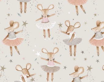 In-house production exclusive organic jersey mouse ballerina beige pink white 0.5 m children's fabric cotton jersey, girls' fabric