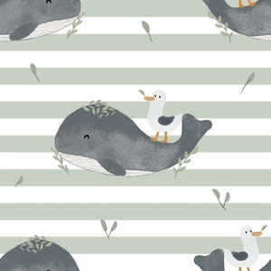 Organic Jersey Children's Fabric - Own Production - Whale and Seagull | GOTS Certified | Sustainable, Soft Cotton for Children's Clothing | Exclusive Designs