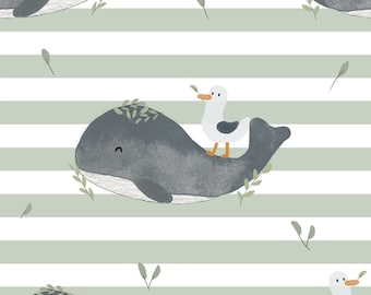 Organic Jersey Children's Fabric - Own Production - Whale and Seagull | GOTS Certified | Sustainable, Soft Cotton for Children's Clothing | Exclusive Designs
