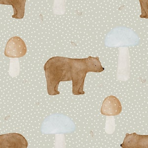 In-house production organic jersey lime green bear mushrooms 0.5 m children's fabric cotton jersey, girls' fabric
