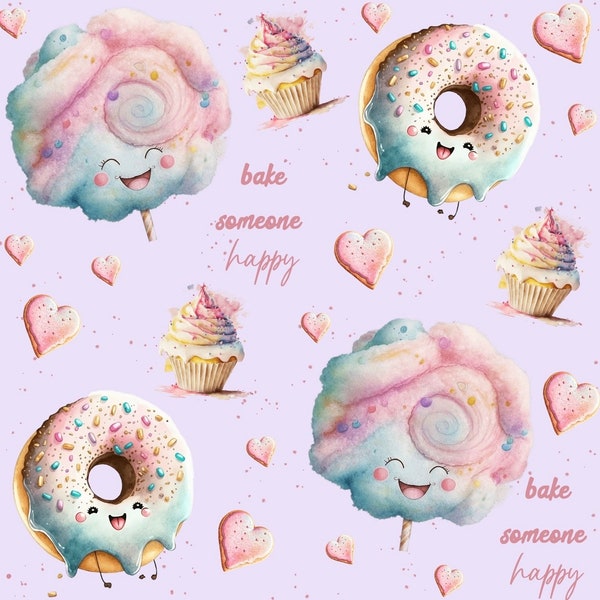 Esclusiva produzione propria jersey biologico ciambella muffin torta viola rosa 0,5 m tessuto per bambini jersey di cotone, tessuto per ragazze, tessuto per ragazzi