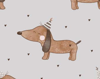 Exclusive in-house production organic jersey dachshund dog gray 0.5 m children's fabric cotton jersey, girls' fabric, boys' fabric