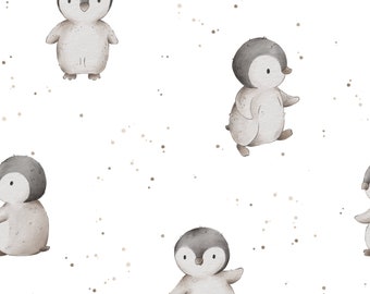 Exclusive in-house production organic jersey fabric with penguin animals, 0.5 m², children's fabric, cotton jersey, girls' fabric, boys' fabric