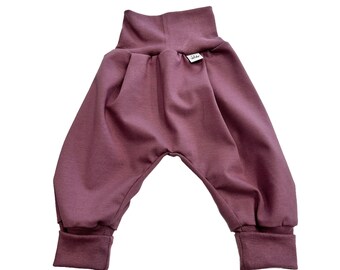 Biologische jersey pompbroek harembroek maat. 56-110, broek meisjes mauve pruim babybroek, kinderbroek