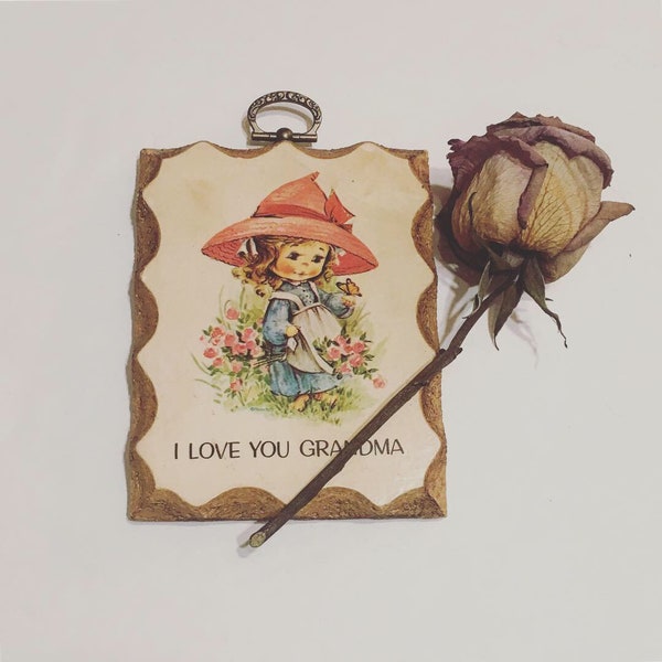 Vintage 70s Paula Cutes "I Love You Grandma" Small Wooden Wall Plaque