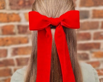 Red Velvet Hair Bow - Bridesmaids hair  accessories