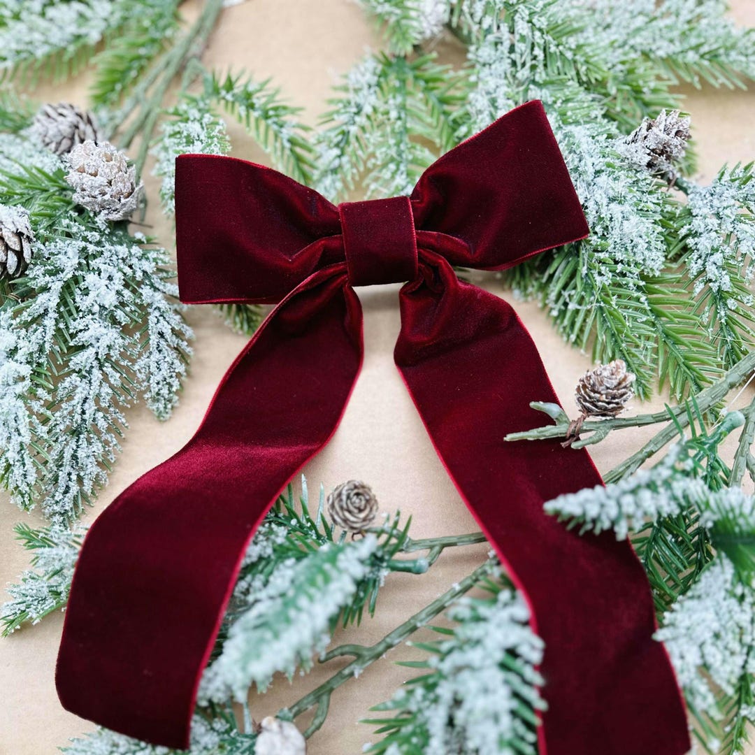 Red Velvet Hair bow with Crystal Leaf Accent main image 1