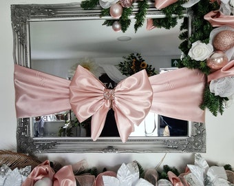 Luxury Satin Mirror Bow, large present bow , Christmas decorations, rose gold  or Silver decorations