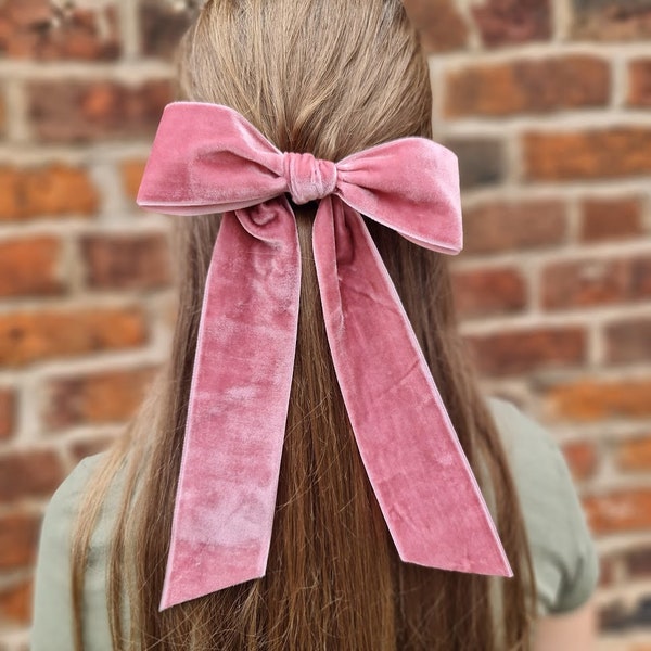 Dusky Pink Velvet Hair Bow - Bridesmaids hair  accessories
