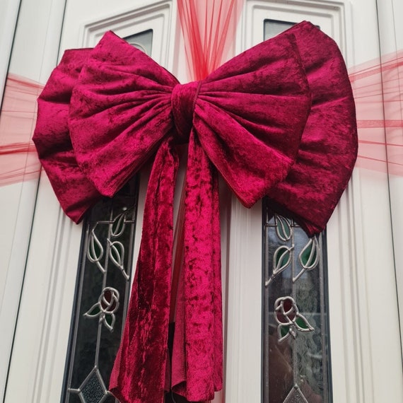 Deep Red Velvet Door Bow Christmas Door Bow Christmas Etsy
