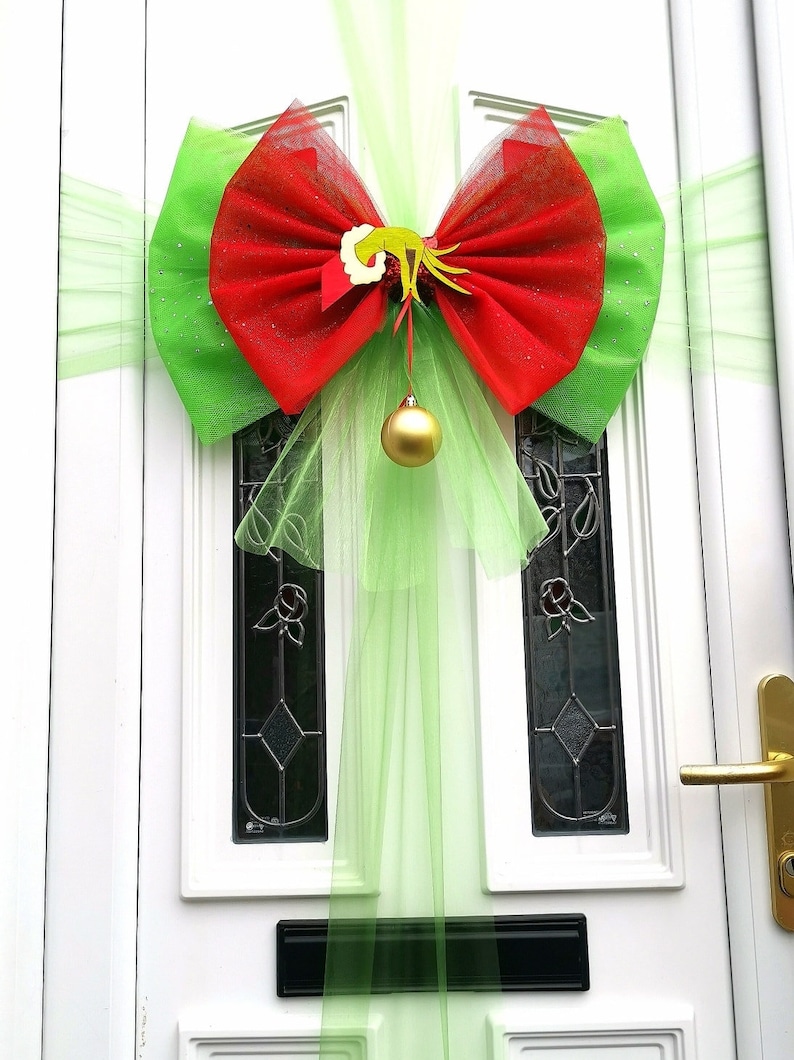Christmas Door Bow Grinch Bow Xmas Door Bow Door Bow Etsy