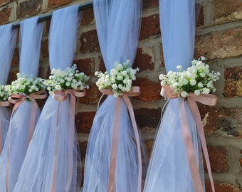 Wedding church decoration,Gypsophila, Pew Ends, Aisle markers,Wedding decoration, Pew end Bows, Church Pew Ends, Pew end flowers,  Rose Gold